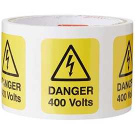 Caledonia Signs 59788 Danger 400 Volts Label, 40 mm x 50 mm (Pack of 100)