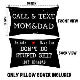 YQV Call Text Mom Dad Be Safe Have Fun Don't Do Stupid 12x20 Inch Reversible Decorative Throw Pillow Cover Home Bedroom College Dorm Cushion Cover Gifts for Daughter Son -A25