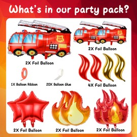 Fire Brigade Birthday Decoration Balloons – Pack of 14 Fire Engine Foil Balloons, Fire Brigade Decoration Children's Birthday Party for Boys, Fireman Party Accessories on Rescue Theme