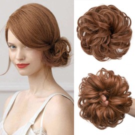 JJstar Hair Pieces Large Hair Ties for Women Curly Wavy Hair Pieces Bun and Ponytail Synthetic Bun for Women (Light Brown)