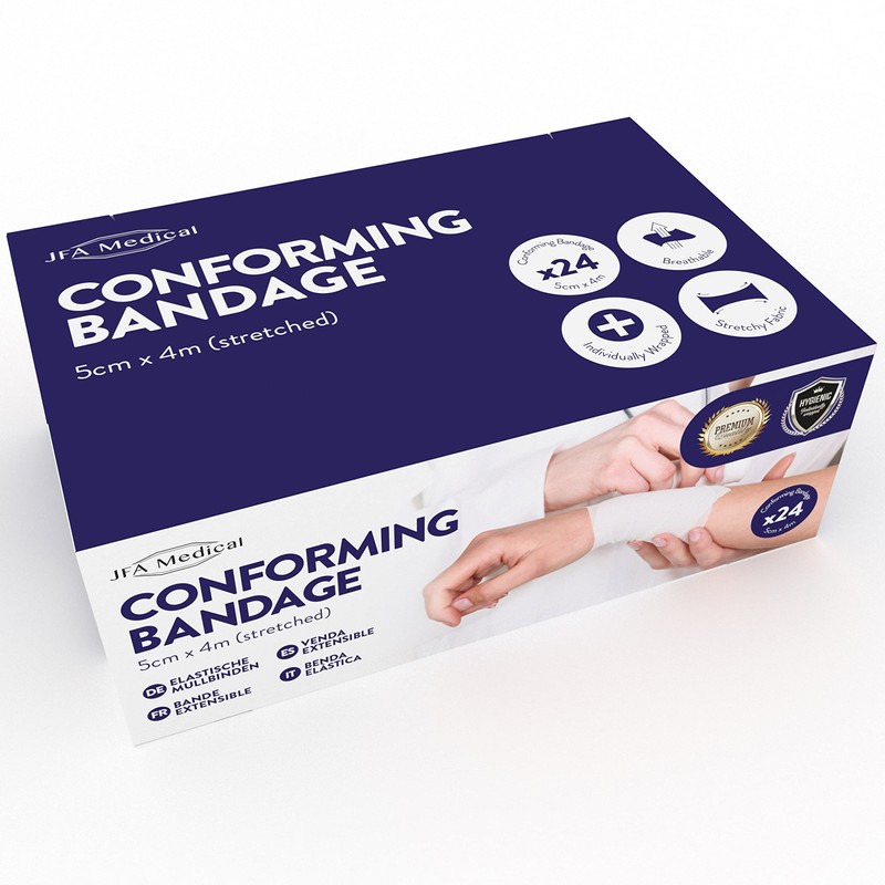 JFA Medical Conforming Bandage, Gauze Bandage Roll 5cm x 4m