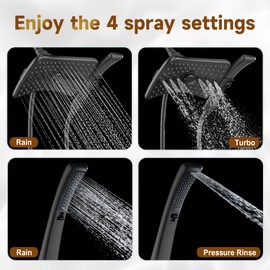 BRIGHT SHOWERS High Pressure Dual Shower Head Combo with Rainfall & Handheld, 4 Spray Settings, Tool-Free Installation, 60" Stainless Steel Hose, Matte Black