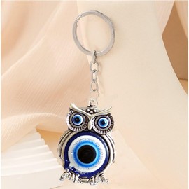 Owl Keyring, Evil Eye Evil Eye Devil Eye Keyring, Lucky Charm, Cute Bag Pendant, Birthday Gift for Women, Men, Girls, Child, Backpack, Handbag, Blue/01