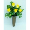 Silk Flowers and Crypt Mausoleum Vase with Disc Base Button