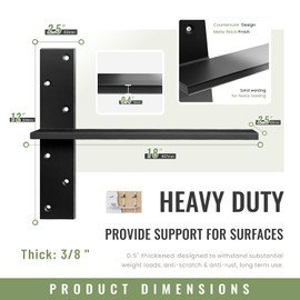 Floating Shelf Brackets Heavy Duty 3/8" Thick 4 Pack 18" Lx2.5 W Hidden Free Hanging Countertop Support Bracket for Wall Floating Shower Bench, Vanity, Dishwasher, Granite