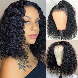 MOOTAFUL Bob Wig Human Hair 13x4 Water Wave Lace Front Wig Human Hair Pre Plucked 14 Inch 200% Density Short Bob Wet and Wavy Lace Front Wigs human hair for Black Women