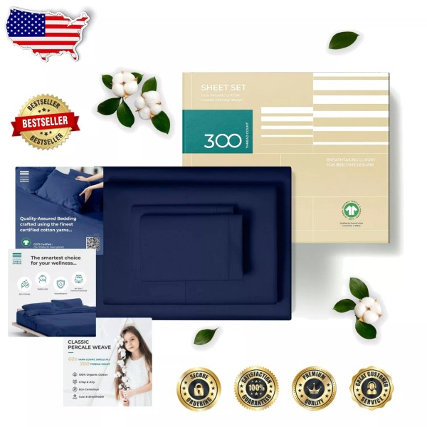 4 Piece King Organic Cotton Sheet Set - Deep Pocket,