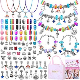 Kit para Hacer Pulseras Niñas, 96 PCS Kit Artesanía DIY Pulsera de Plata Cadena,Kit de Fabricación de Pulseras de Abalorios para Niñas, Manualidades DIY Set para Año, Nuevo Cumpleaños Navidad Regalos para 4-16 Años Niña
