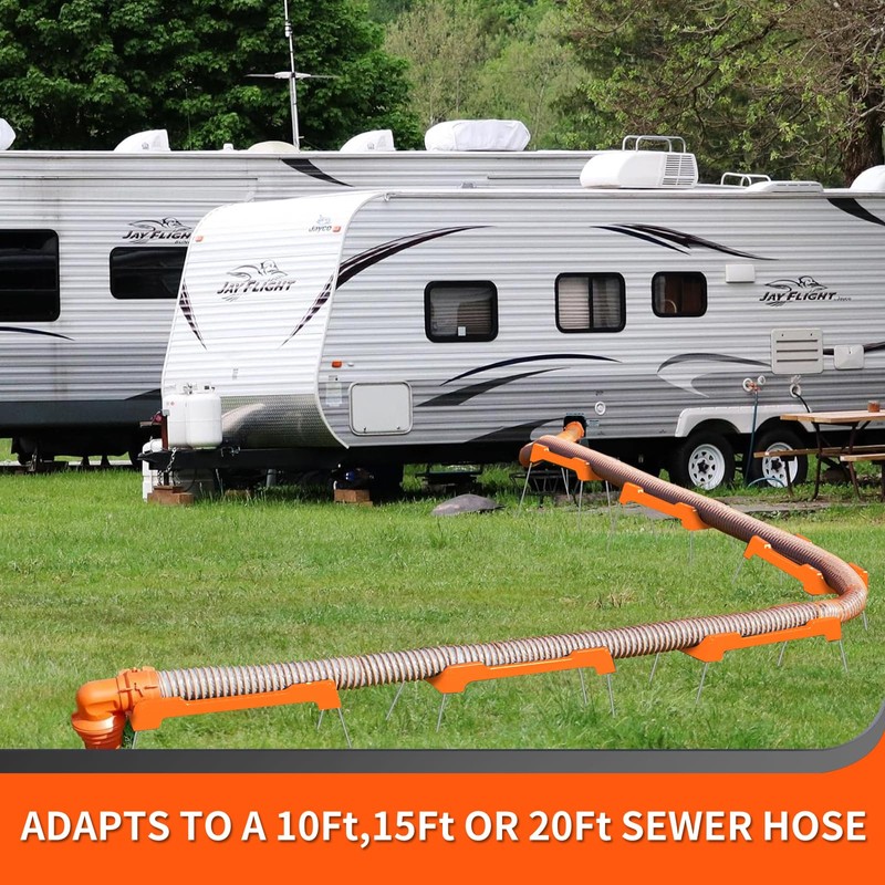 10Ft/15Ft/20Ft RV Sewer Hose Support，Sewer Hose Support Kit,Foldable Metal Support