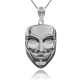 Sideways Crosses Certified 925 Sterling Silver V for Vendetta Clown Mask Hip-hop Charm Pendant Necklace, 16"