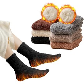 CHAMOKA Fluffy Socks, Women's Socks, Winter Socks, Set of 4, Extreme Temperature 38°C, Extreme Temperature to -30°C, Cold Protection, Comfortable Stepping on Clouds, Soft, Thermal, Fluffy, Warm, Fast