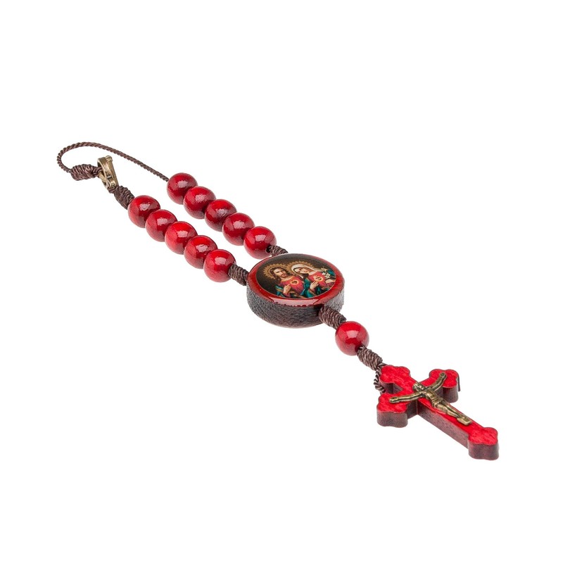 Intercession Car Rearview Mirror Rosary (Sacred Heart - Red)