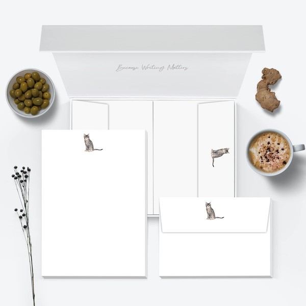 Me Loovely Tabby Cat Letter Writing Paper and Envelopes Set