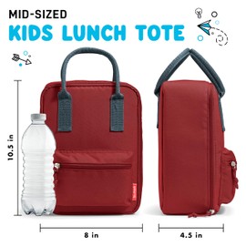 Fit & Fresh Connor Kids Lunch Tote, Versatile Thermal Insulated Lunch Box for School and Camp, Adult Lunch Bag with Front Zip Pocket, Red