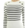 AmélieBoutik Women Crewneck Striped Military Button Embellished Pullover Sweater(Off-White Large)