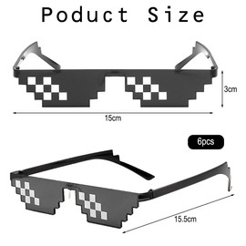 O-Kinee Pack of 6 pixel mosaic glasses, MLG glasses, pixel glasses, funny toy, mosaic sunglasses, ideal for parties and photo shoots, carnival, party, cosplay costume