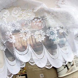 KMSG 1 Panel Dining Room Rod Pocket White Lace Sheer Curtains Valance 24 Inch Long Wave Bottom Kitchen Voile Curtain Cafe Door Curtain Short Curtain Tier Window Treatment Drapes Tulle Room Divider