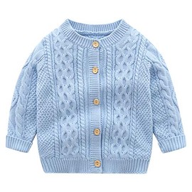 famuka Baby Boy Cardigan Sweaters Crew Neck Knit Coat (Blue, 5-8 Months)