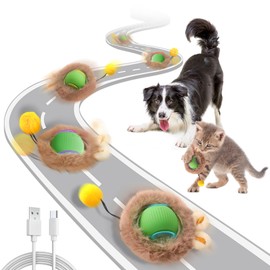 DUO GE MAO Interactive Cat Ball Toy, Smart Rolling Ball Cat Toy with 3 Modes, Motion Activated Automatic Moving Dog Toy with Plush Cover, Cat Stimulation Toys for Indoor Cats (Green)