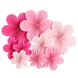 PAVIKE Paper Fan, Flower Paper, Set of 9, 3 Sizes, Party Decoration, Birthday, Anniversary, Valentine's Day, Wedding, Celebration, Hinamatsuri, New Year, Decoration, etc