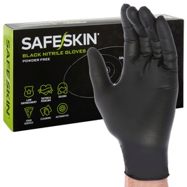 SAFESKIN Black Nitrile Disposable Gloves Powder Free Latex Free Tattoo, Food Prep, Auto Salons, Cleaning, Law Enforcement, 3.5 mil, Size Small, Box of 100