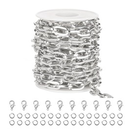 Kyutong 5 Meters Silver Chains for Jewelry Making Oval Paperclip Link Chain Spool Aluminum Jewelry Chain for Mens Craft DIY Supply Jewelry Findings