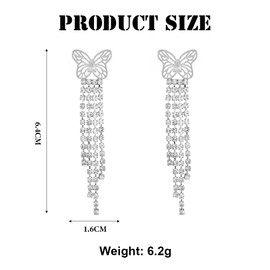 Earrings for Women Girls Butterfly Drop Long Earrings Zircon Pendant Tassels Elegant Fashion Jewellery Gifts Accessories for Valentine's Day Birthday, Stainless Steel, No Gemstone