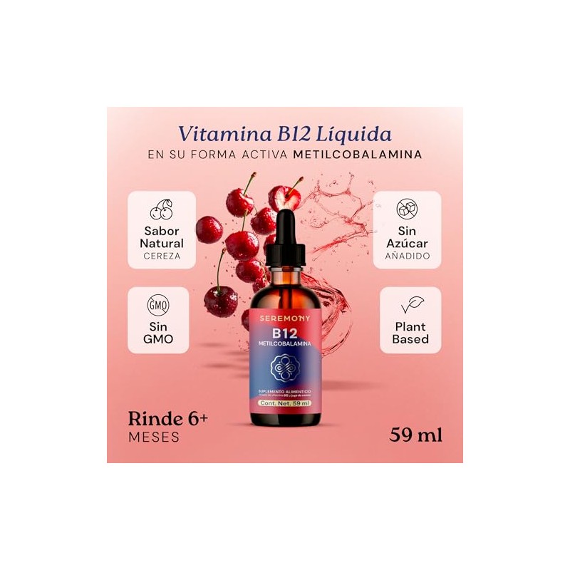 SEREMONY Vitamina B12 Metilcobalamina Sublingual Líquida en Gotas