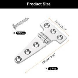sourcing map 2Pcs Heavy Duty t Hinges, Marine Grade t Hinge 4" x 2" Stainless Steel Boat Hinges Cast Strap Hinge with Screws for Boat Hatch Yard Doors Barn Gate, Silver