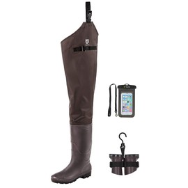 TIDEWE Hip Wader, Lightweight Hip Boot for Men and Women, 2-Ply PVC/Nylon Fishing Hip Wader Brown Size 9