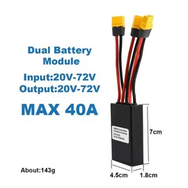 TSDZ2 Electric Bike Dual Battery Discharge Converter 40A 24-72VDC Dual Battery Pack Switch Balancer Double Battery Parallel Module with XT60 Plug for 750w 1000w Motor