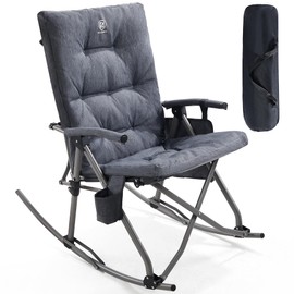 EVER ADVANCED EVER ADVANCED Oversized Folding Rocking Camping Chair, Padded Portable Rocker Chair for Patio, Lawn and Outdoors, Heavy Duty Hard Armchair for Adults Supports 400lbs, Grey
