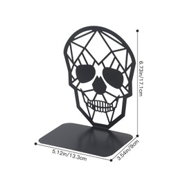 Metal Bookends, MSDADA Book Ends for Shelves, Geometric Book Holder for Heavy Books, Decorative Skull Book Shelf Holder, Non-Skip Book Stoppers for Office, School, Home(2 Pairs)