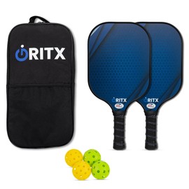 GRITX Pickleball Paddles Set | Lightweight Pickleball Rackets w/Fiberglass Surface & Non-Slip Handle | 2 Pickleball Rackets, 4 Pickleball Balls, 1 Carry Bag | Pickleball Set for Men Women (Blue)