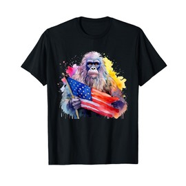 Bigfoot Watercolor Artwork American Flag 4th Of July Art USA T-Shirt