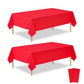 2 Pack Red Plastic Table Cloth Disposable Rectangle Tablecloth 54 x 108 Inch, Red Plastic Table Covers for Birthday Wedding Banquet Picnic Holiday Party Decorations