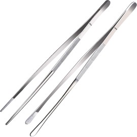 Set of 2 12" Stainless Steel Long Cooking Tweezers with Extra Fine Tip for Easy Grasping, Perfect Kitchen Tongs for Barbecue and Fry Cooking