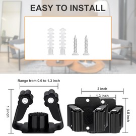 Garage Hooks, Mop and Broom Holder Wall Mounted, Stainless Steel Mop Hanger Kit with Screws, Storage Tool for Kitchen, Home, Bathroom,Garden (Black, 6 Pack)
