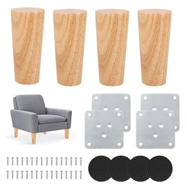 Wooden Furniture Feet, Pack of 4 Furniture Feet, Oak Wood with Mounting Plates and Screws, Solid Wood Legs for Furniture for Sofa, Chest of Drawers, Cabinets, Coffee Table, 8 cm, Straight Base
