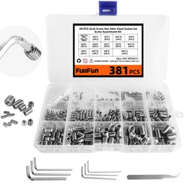 381PCS M2.5 M3 M4 M5 M6 M8 Cup Point Grub Set Screws, Allen Head Grub Screws with 6PCS Allen Wrenches, 304 Stainless Steel Set Metric Hex Socket Head Screw Assortment