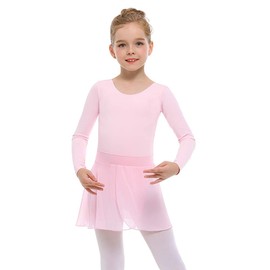 Stelle Girls Ballet Leotards Long Sleeve Toddler Dance Outfit Combo with Pull on Skirt and Tights (Ballet Pink, 100)