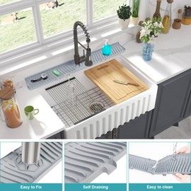30 Inch Kitchen Sink Splash Guard, Large Size Faucet Mat for Kitchen Sink, Longer Silicone Faucet Handle Drip Catcher Tray for Kitchen Countertop, Bathroom, Farmhouse