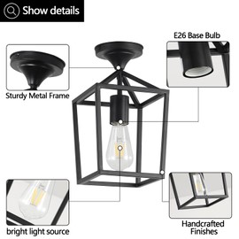 SEEBLEN Industrial Semi Flush Mount Ceiling Light,Black Metal Ceiling Light Fixture,Farmhouse Close to Light Fixture for Dining Room Kitchen Hallway Bathroom,2 Packs