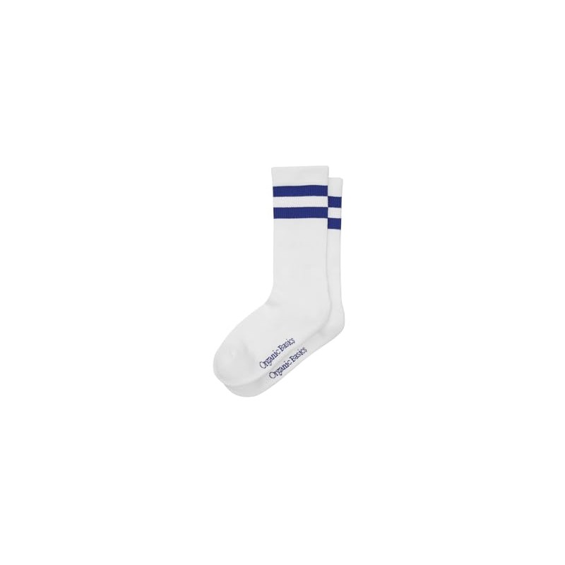 Organic Basics Unisex Core Stripe Crew Socks 3-pack, White/Vibrant Blue,