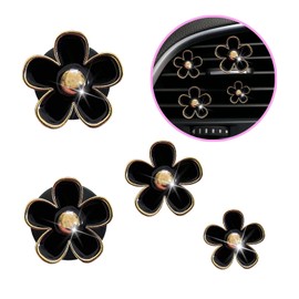 4Pcs Car Accessories Daisy Flowers Car Air Freshener Vent Clips,4 Sizes Cute Car Flowers Car Clips,Girly Women Flowers Car Accessories,Refillable Car Diffuser Air Fresheners Accessories (Black)