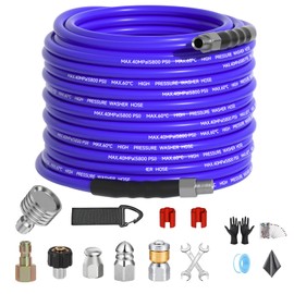 TUTULUCK 50FT Sewer Jetter Kit for Pressure Washer 1/4"NPT Drain Cleaner Hose 5800PSI Corner Rotating and Button Hose Sewer Jetting Nozzle Pearl Corsage Pin Tape Handle Strap Spanner