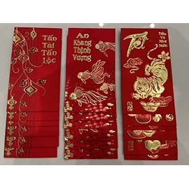 18 Pieces Vietnamese New Year Red Lucky Money Envelopes ( large Size 6.5"x3.5")- Bao Li Xi Tet Size Lon