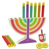 Mini Hanukkah Children Wooden Chanukah Menorah Multicolor with Removable Candles