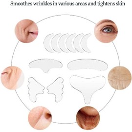 11 tiras para arrugas faciales, parches faciales para eliminar las arrugas del cuello, pecho, frente, ojos, boca, parches reutilizables para arrugas para el tratamiento antienvejecimiento