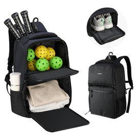 NEEWER Pickleball Bag for Men/Women, Holds Up to 4-10 Paddles, 6 Pickle Balls, Size 16 Shoes, Water Resistant Accessories Backpack with Shoe Compartment, Fence Hook, Side Pockets, Rubber Feet, PB01B
